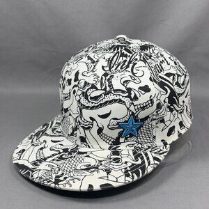 Miami Ink A-flex Hat Black Allover Tattoo Skulls Koi Streetwear Skateboard Mens